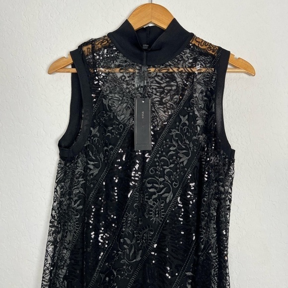 NEW BCBGMAXAZRIA SEMI-SHEER LACE MINI DRESS - Picture 5 of 9